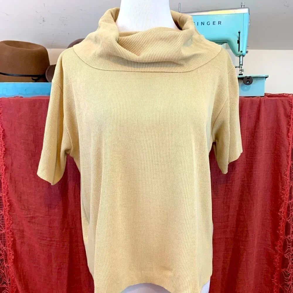 Tower Hill Collection tan ribbed cowl neck top